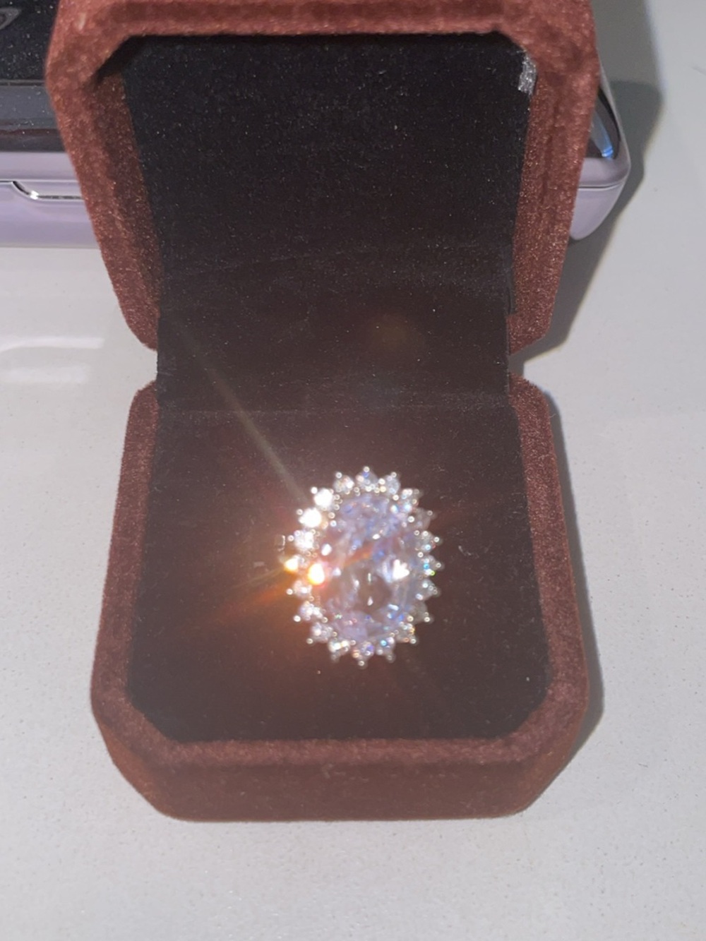 Sparkling Oval Halo Cocktail Ring - Clear Cubic zirconia diamond